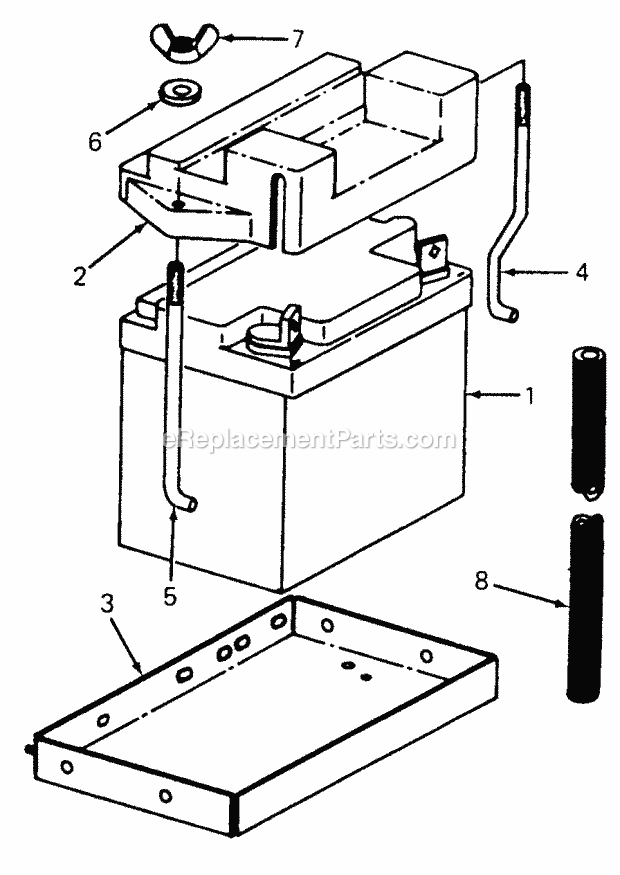 Battery & Mounting Diagram and Parts List for 1105 135-292-100, 135-292-399, 0350039U, 136-292-1 Cub Cadet Lawn Mower